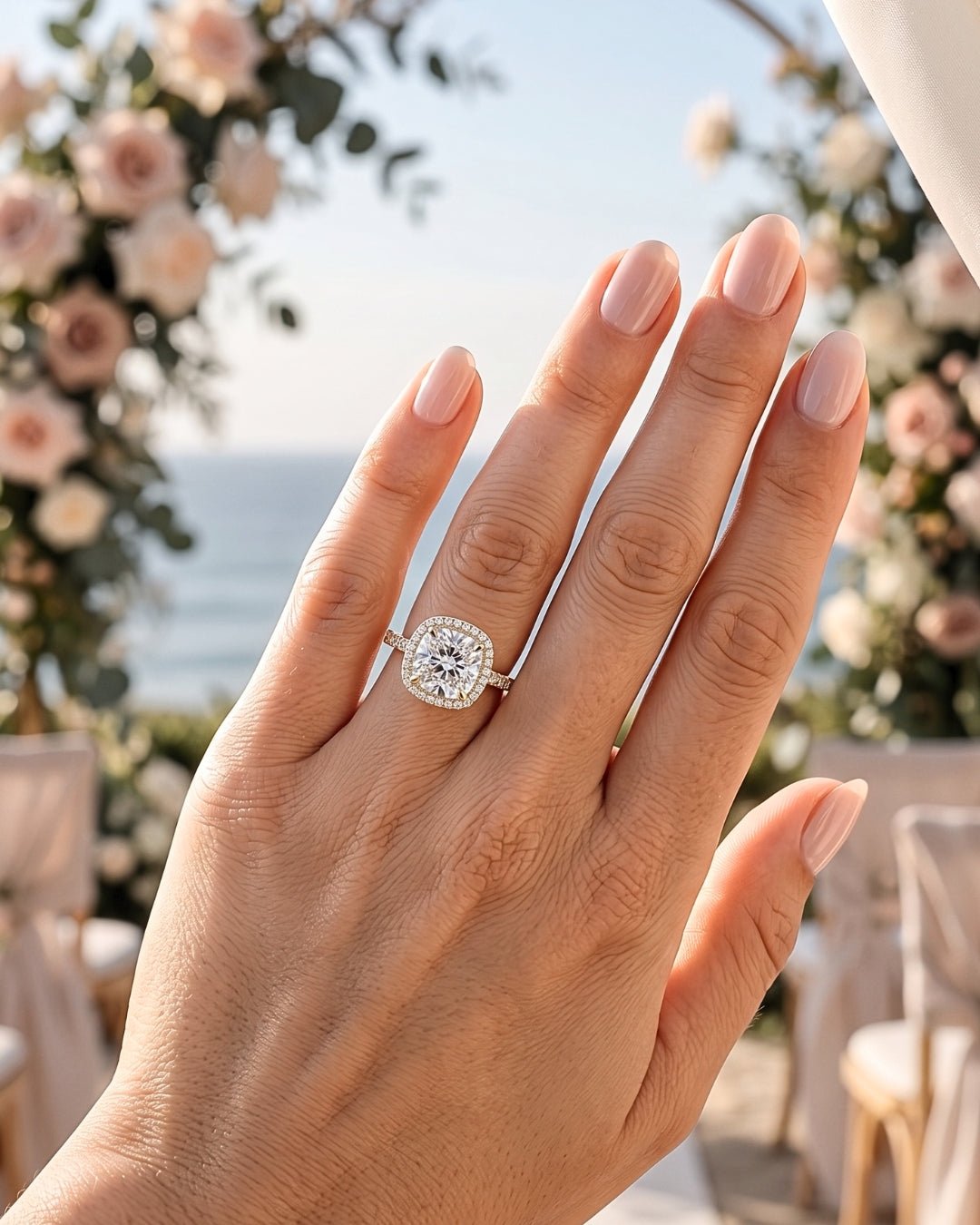 Layla - Cushion Halo Pavé Diamond Engagement Ring - Moissanite Engagement Rings