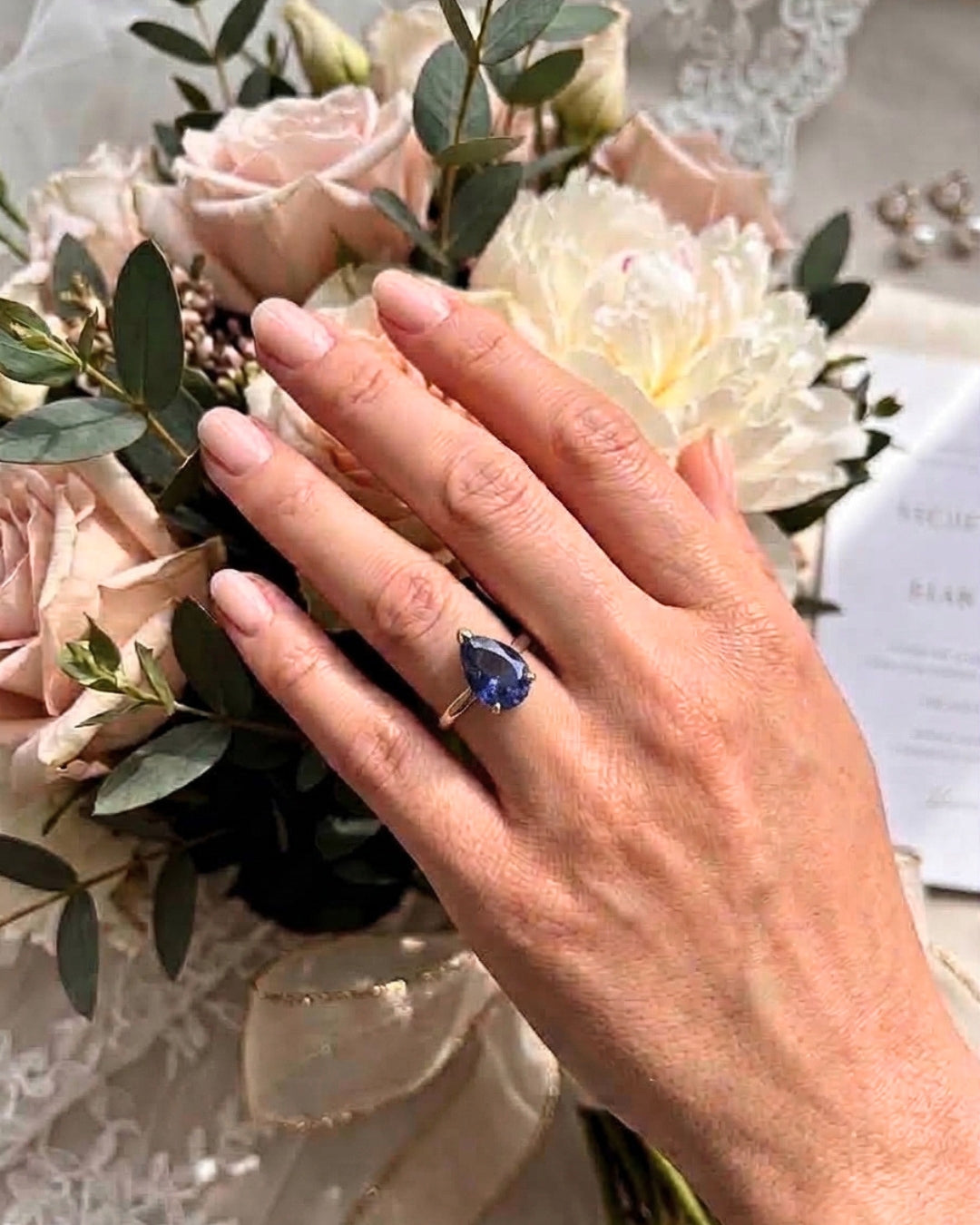 Lila - Pear Solitaire Blue Diamond Engagement Ring