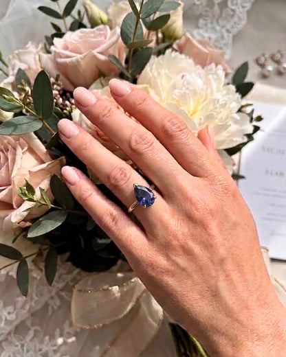 Lila - Pear Solitaire Blue Diamond Engagement Ring