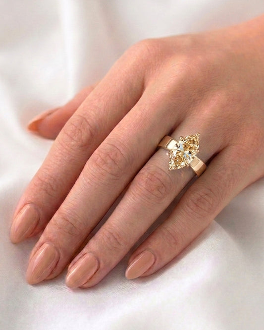 Lyra: Marquise Champagne Solitaire Moissanite Engagement Ring