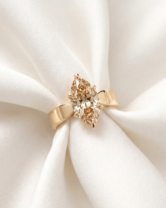 Lyra: Marquise Champagne Solitaire Moissanite Engagement Ring