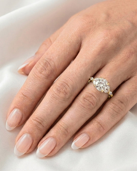 Ada: Round Triple Marquise Accent Stones Moissanite Engagement Ring