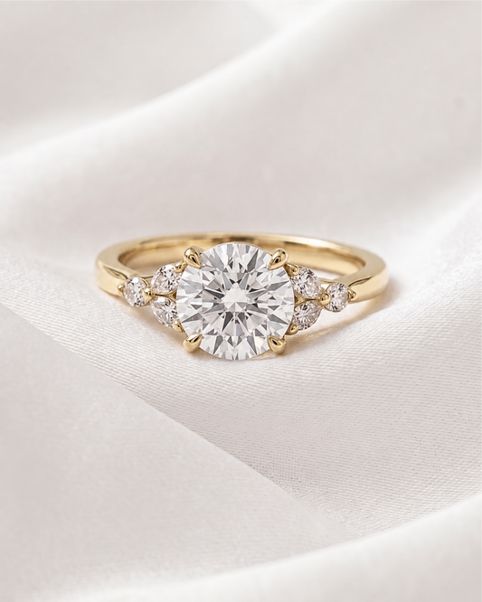 Ada: Round Triple Marquise Accent Stones Moissanite Engagement Ring