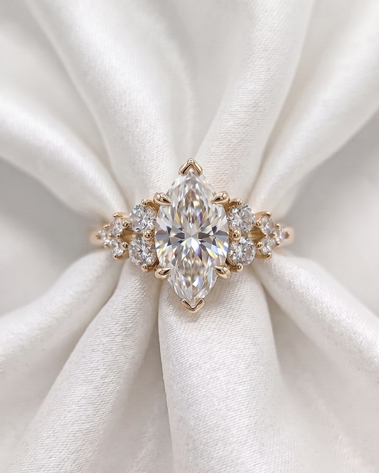 Marquise Cluster Stones Moissanite Engagement Ring