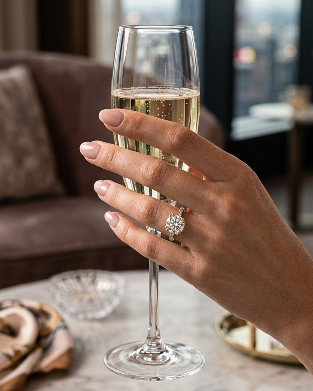 Aria: Round Hidden Halo Cathedral Moissanite Engagement Ring