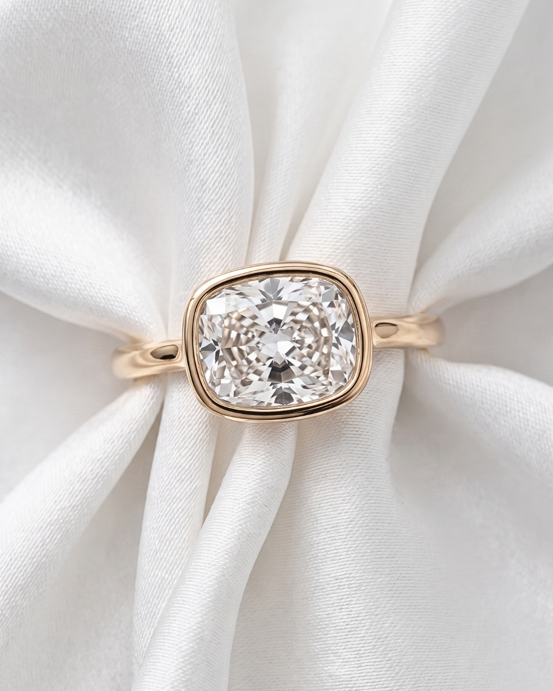 Billie: East West Bezel Elongated Cushion Moissanite Engagement Ring