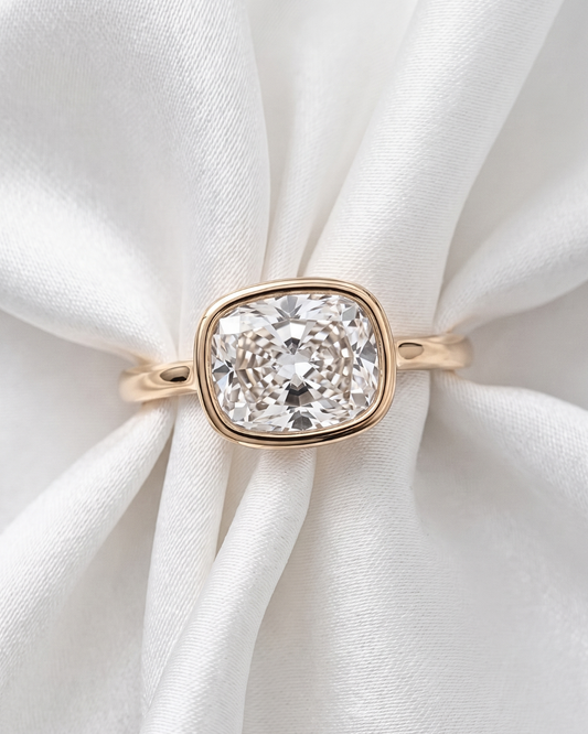 Billie: East West Bezel Elongated Cushion Moissanite Engagement Ring
