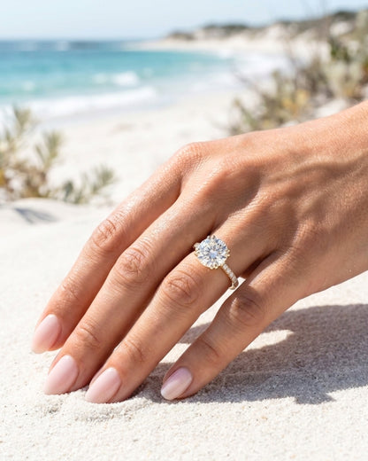 Aria: Round Hidden Halo Cathedral Moissanite Engagement Ring