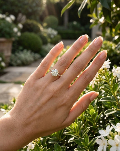 Aria: Round Hidden Halo Cathedral Moissanite Engagement Ring