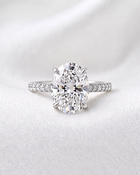 Margaux: Oval Dovetail Pavé Platinum Moissanite Engagement Ring