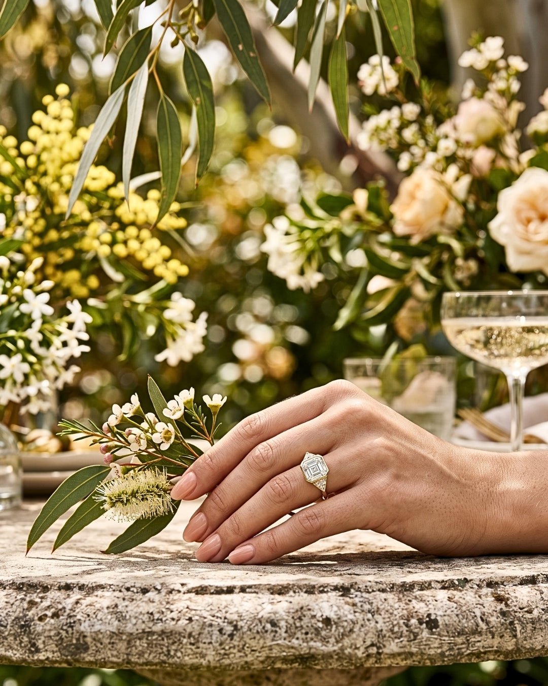 Margot - Asscher Trilogy Diamond Engagement Ring - Moissanite Engagement Rings