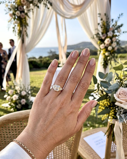 Margot - Asscher Trilogy Diamond Engagement Ring - Moissanite Engagement Rings