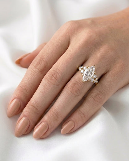 Marquise Cluster Stones Moissanite Engagement Ring
