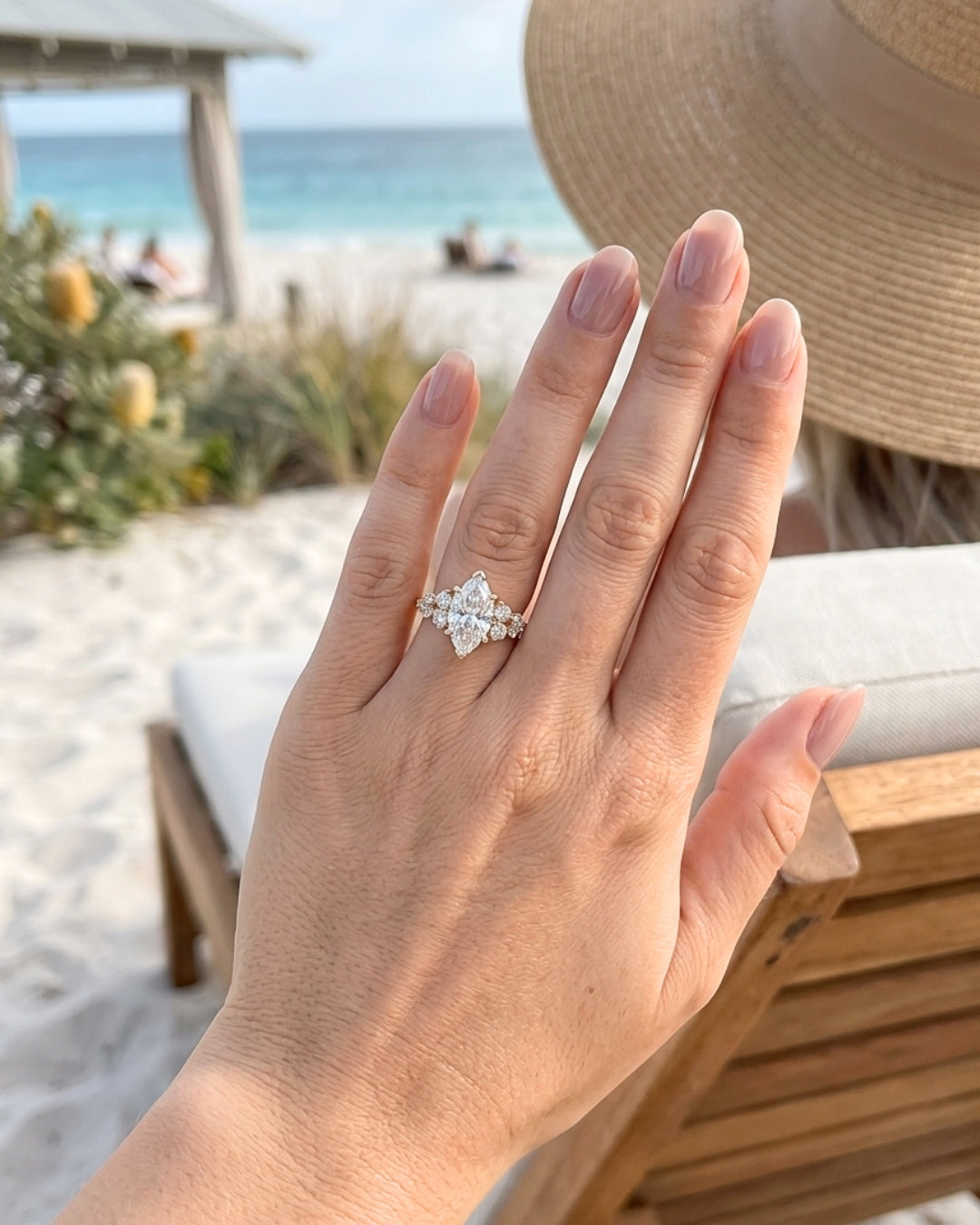 Marquise Cluster Stones Moissanite Engagement Ring