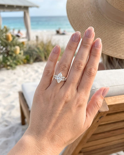 Marquise Cluster Stones Moissanite Engagement Ring