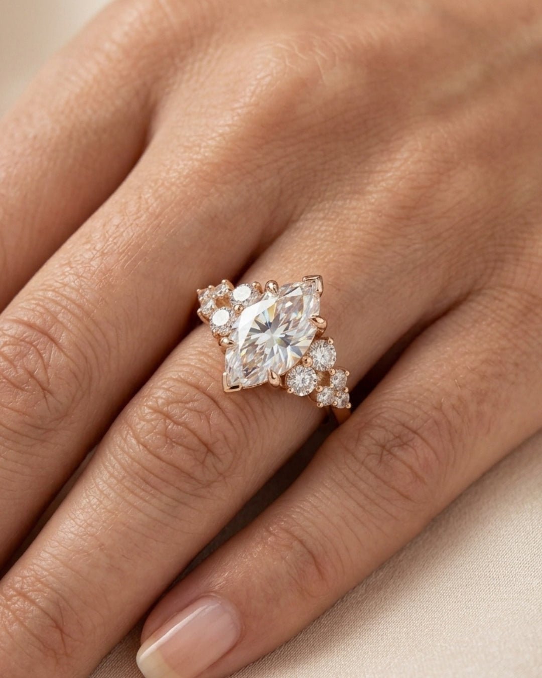 Ottilie - Marquise Cluster Stones Moissanite Engagement Ring - Moissanite Engagement Rings