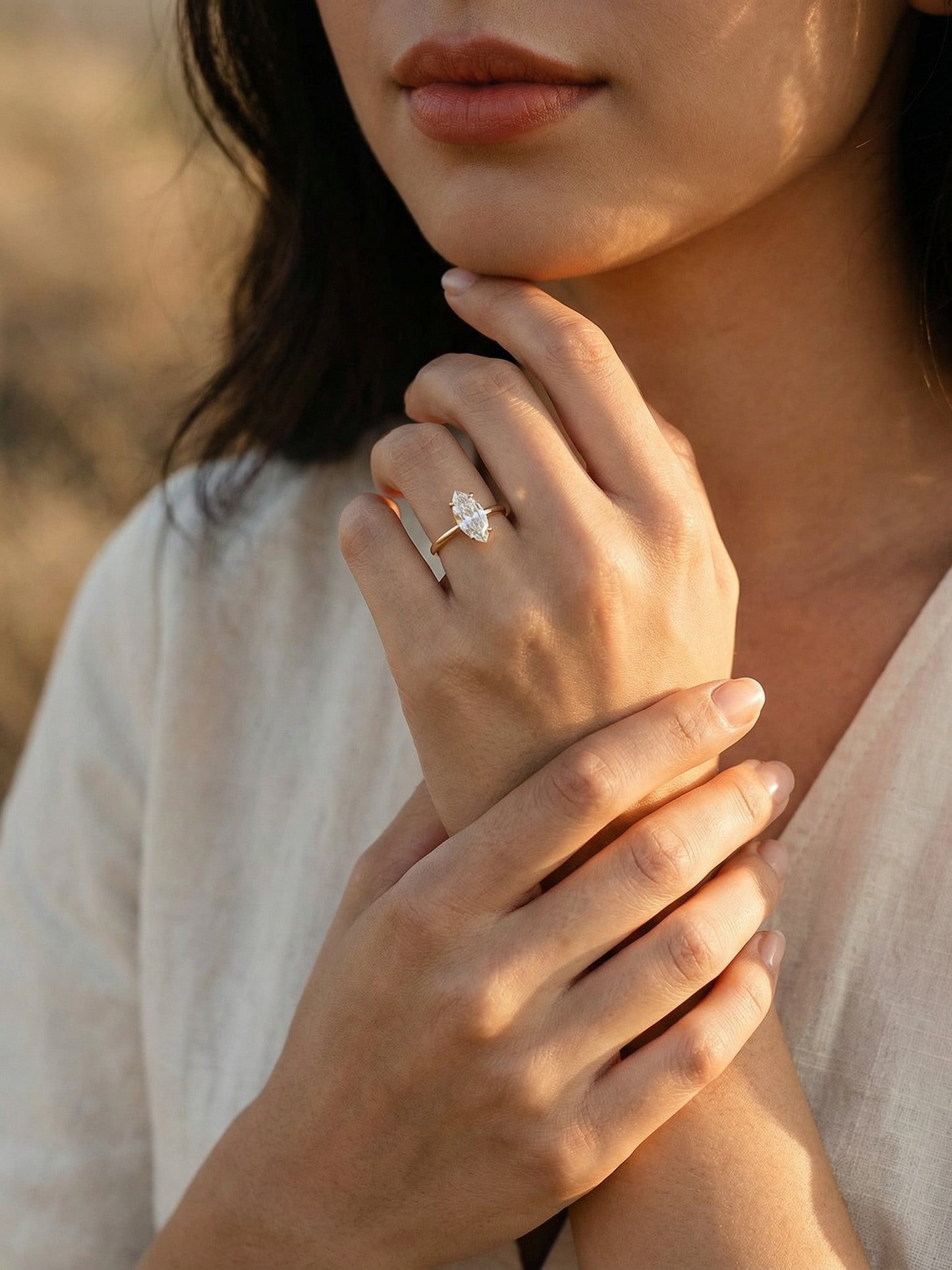 Marquise Solitaire Moissanite Engagement Ring