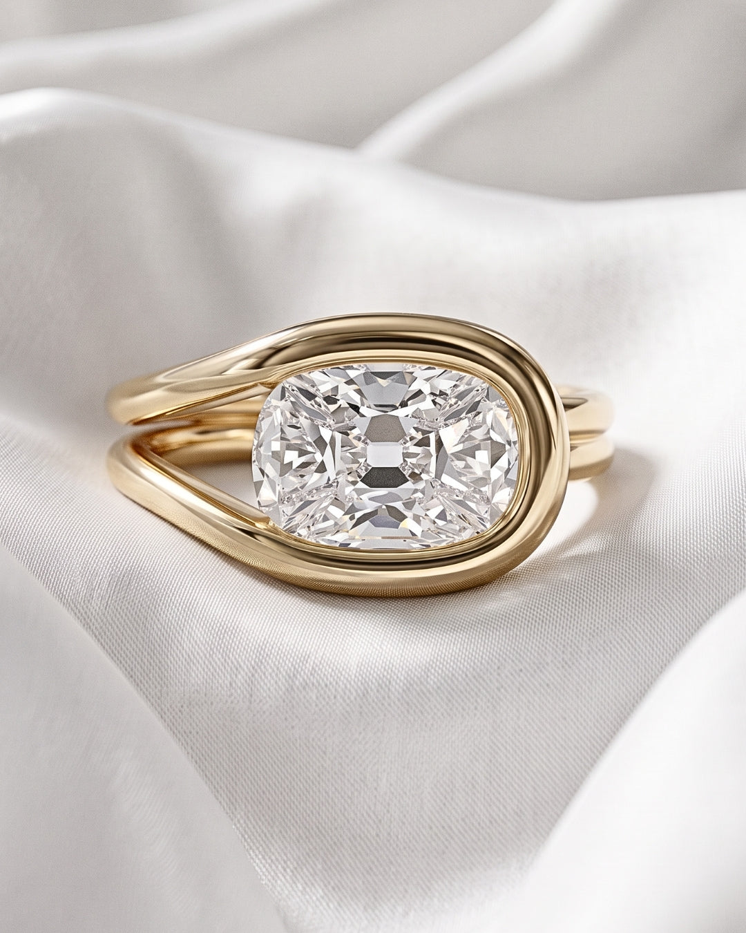 Mavis: East West Cushion Wrap Bypass Moissanite Engagement Ring