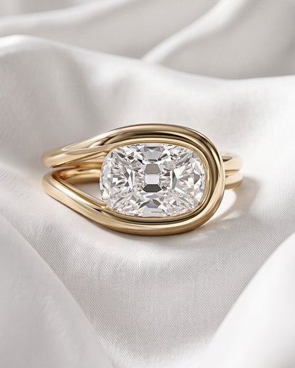 Mavis: East West Cushion Wrap Bypass Moissanite Engagement Ring