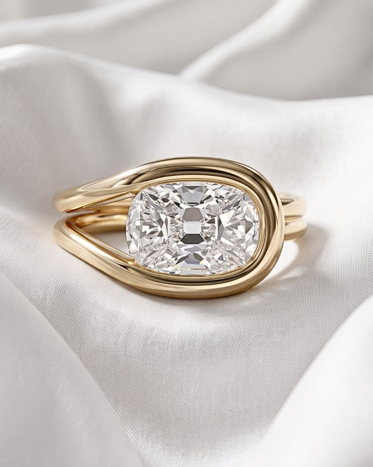 Mavis: East West Cushion Wrap Bypass Moissanite Engagement Ring