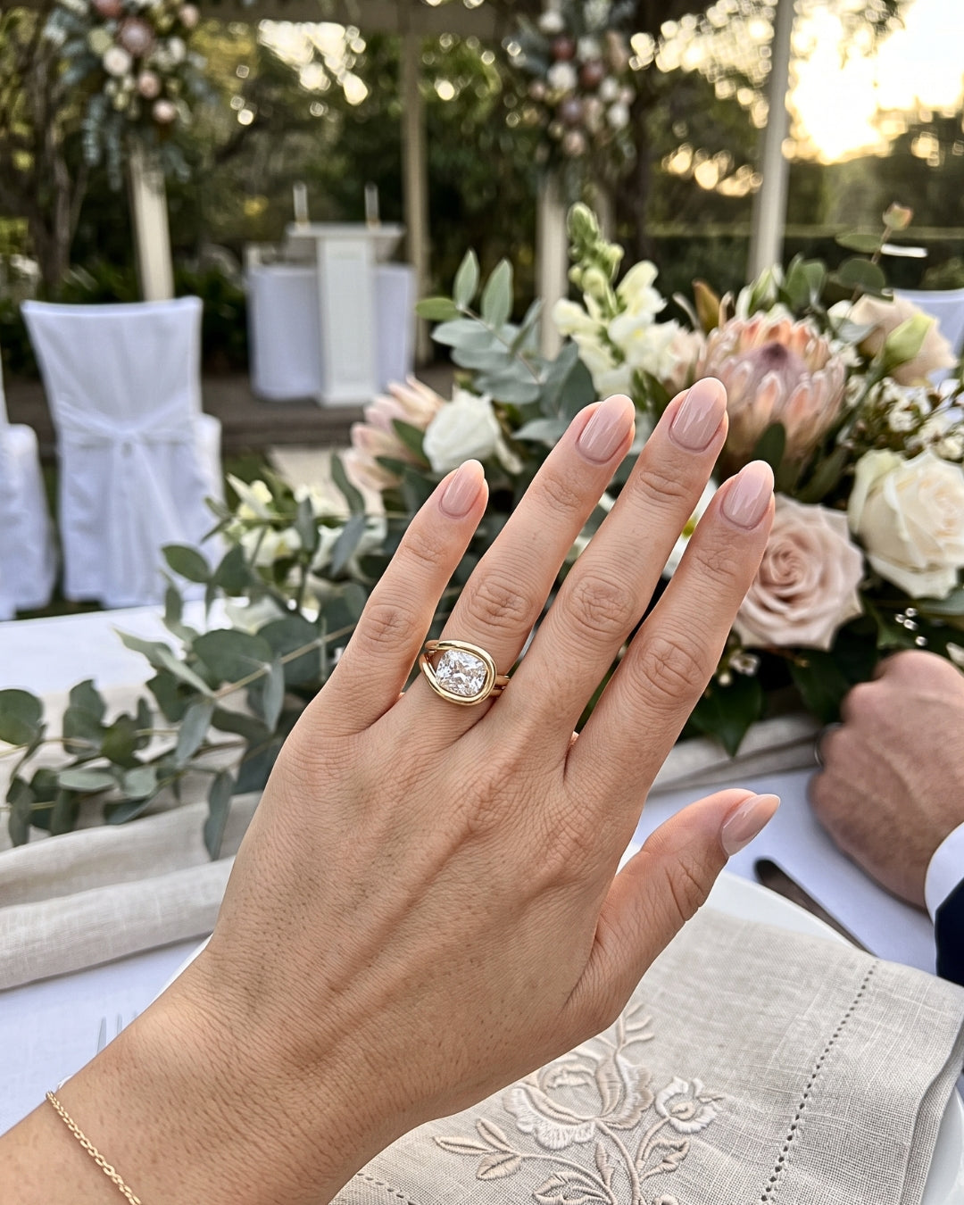 Mavis: East West Cushion Wrap Bypass Moissanite Engagement Ring