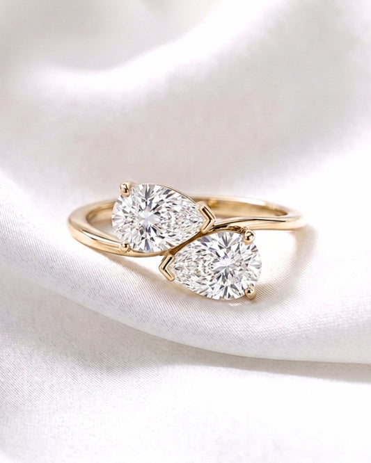 Mila: Pear Two-Stone Moissanite Engagement Ring - Ready To Ship