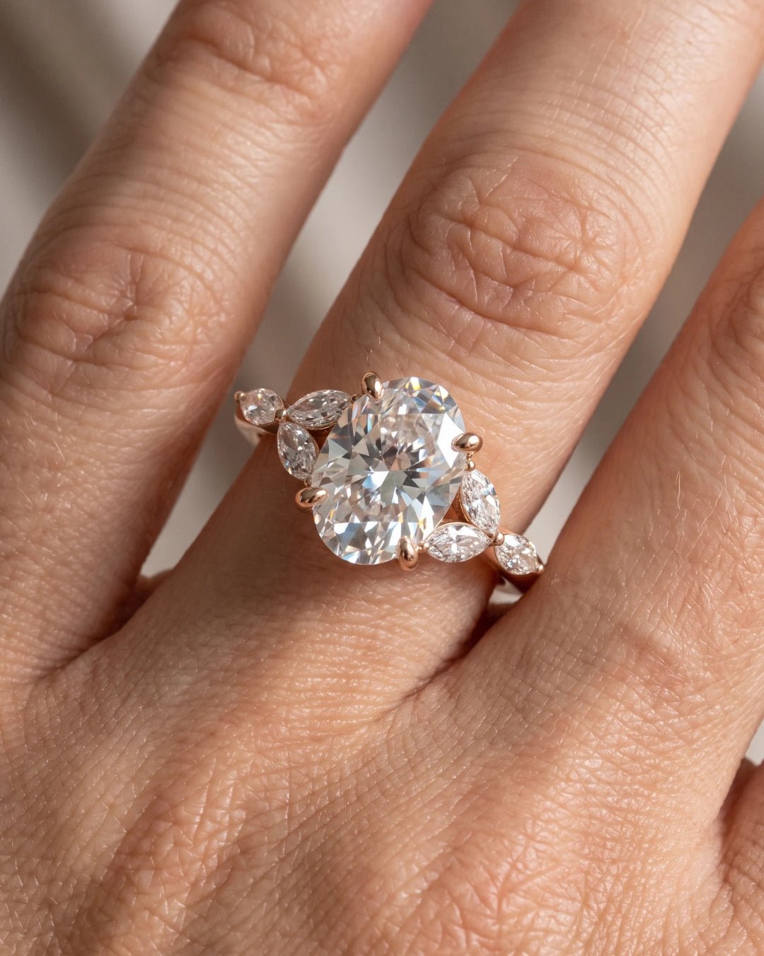 Mira - Oval Triple Marquise Accent Stones Diamond Engagement Ring - Moissanite Engagement Rings