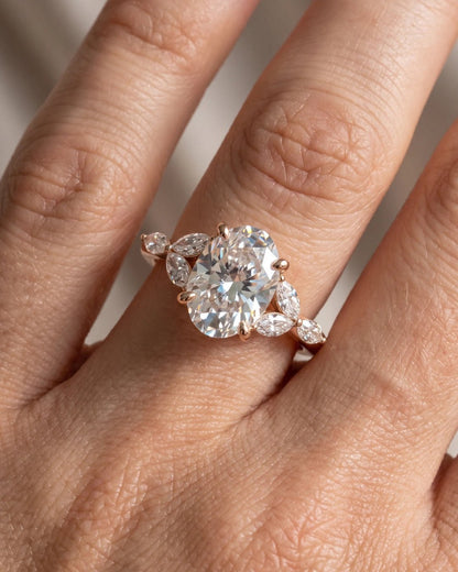 Mira - Oval Triple Marquise Accent Stones Diamond Engagement Ring - Moissanite Engagement Rings