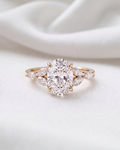 Mira: Oval Triple Marquise Accent Stones Diamond Engagement Ring
