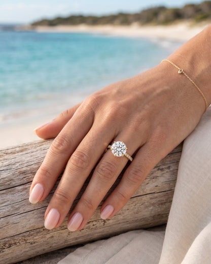 Naomi: Round Solitaire 6 Claw Half Pavé Diamond Ring