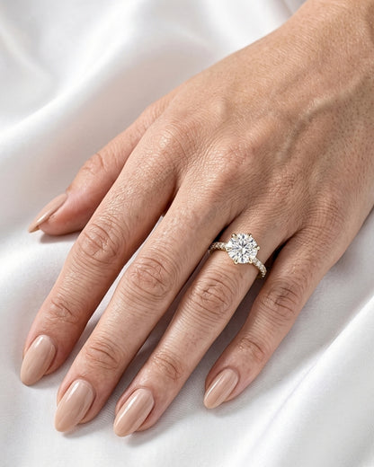 Naomi: Round Solitaire 6 Claw Half Pavé Diamond Ring
