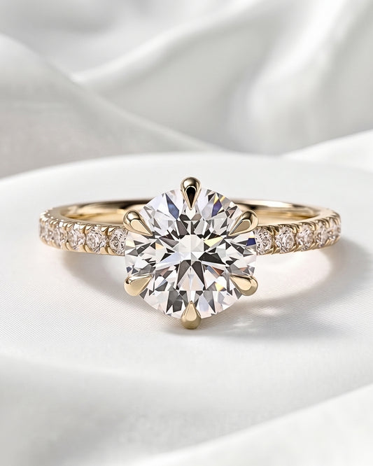 Naomi: Round Solitaire 6 Claw Half Pavé Moissanite Ring