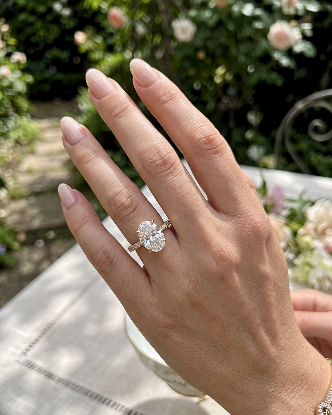 Nora - Oval Half Pavé Diamond Engagement Ring - Moissanite Engagement Rings