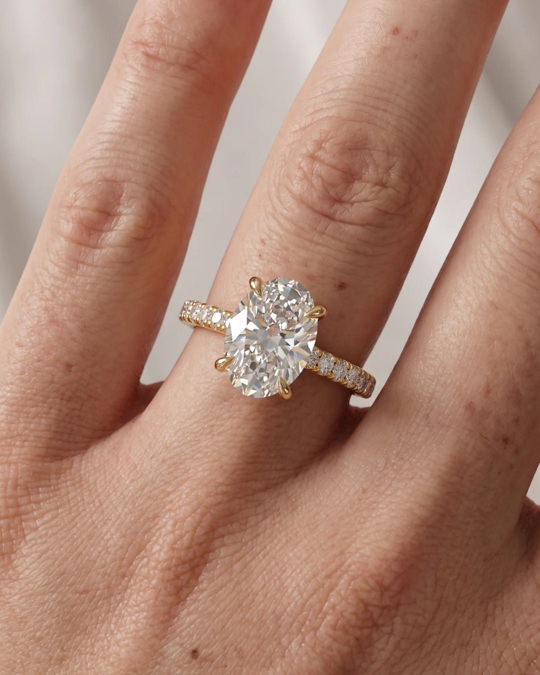 Nora - Oval Half Pavé Diamond Engagement Ring - Moissanite Engagement Rings