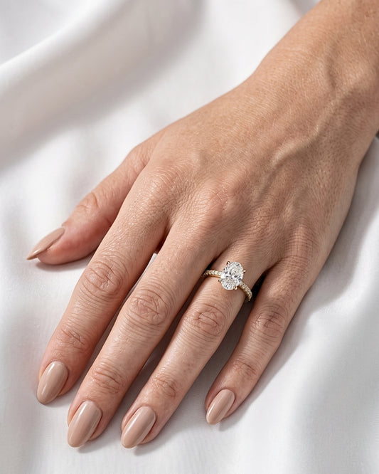 Nora: Oval Half Pavé Moissanite Engagement Ring