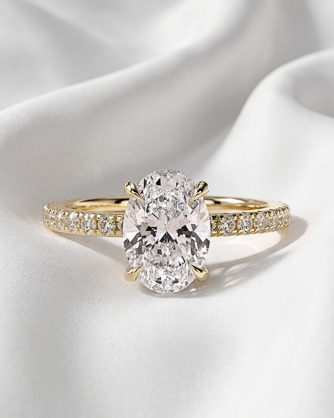 Nora - Oval Half Pavé Diamond Engagement Ring - Moissanite Engagement Rings