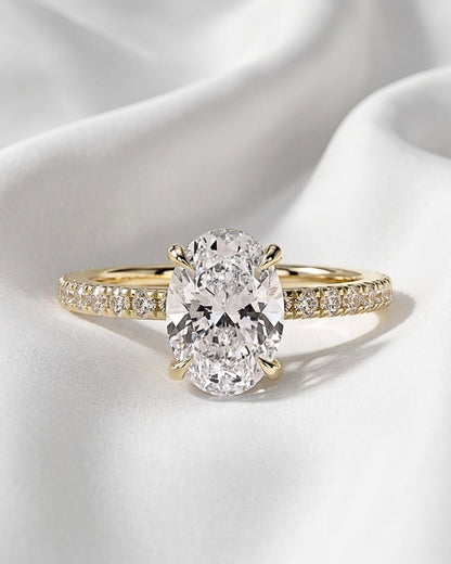 Nora - Oval Half Pavé Diamond Engagement Ring - Moissanite Engagement Rings