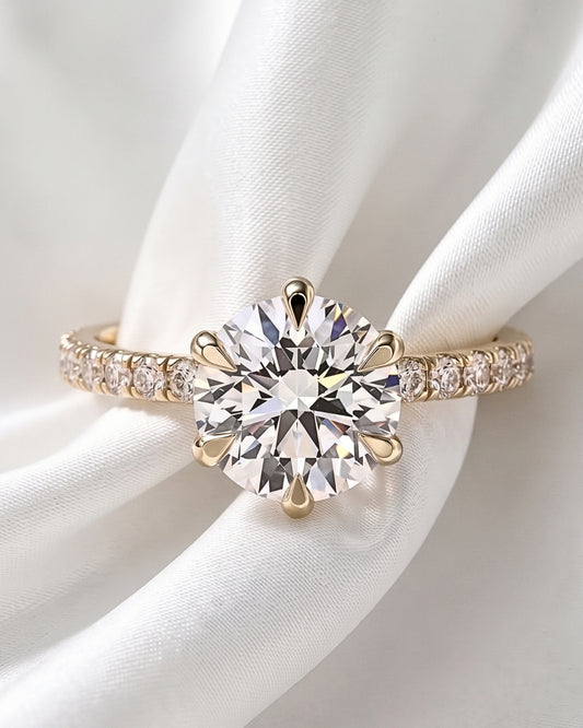 Olivia: Round Half Pavé Moissanite Engagement Ring
