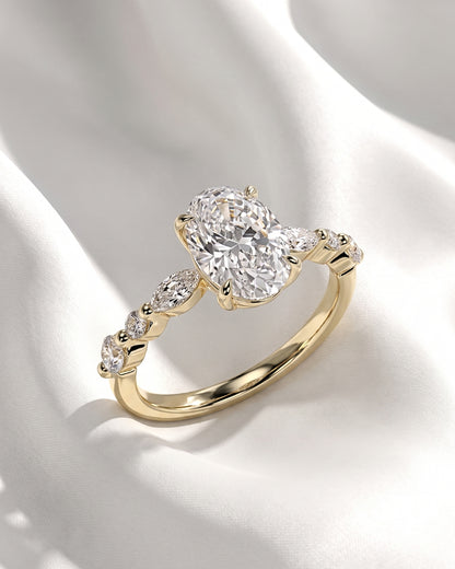 Oval Accent Stones Moissanite Engagement Ring