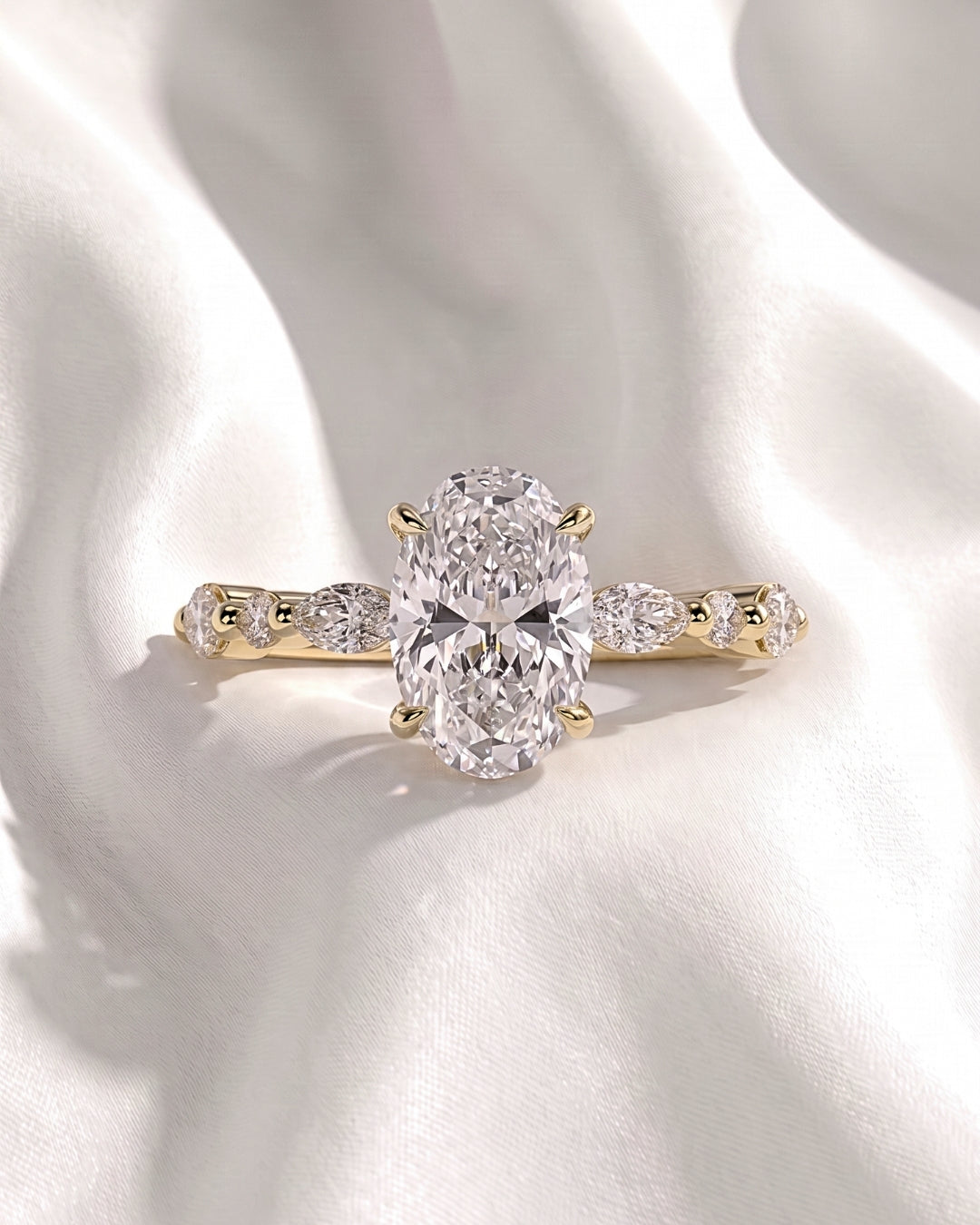 Oval Accent Stones Moissanite Engagement Ring