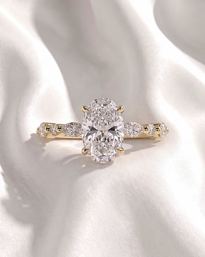 Oval Accent Stones Moissanite Engagement Ring