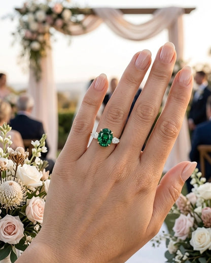 Fern - Oval Green with Pear Accent Stones Moissanite Engagement Ring - Moissanite Engagement Rings
