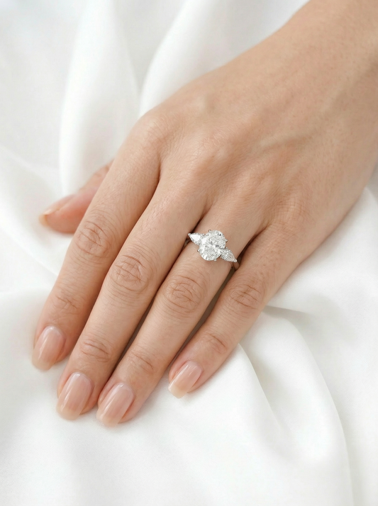Oval Leaf Setting Diamond Engagement Ring