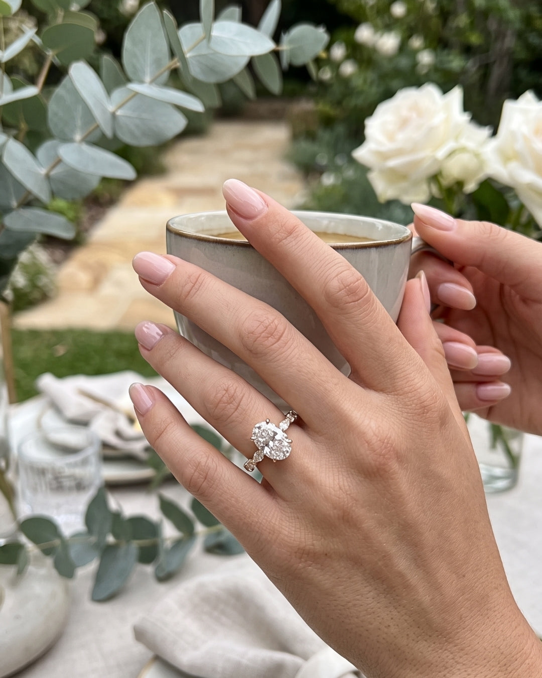 Oval Accent Stones Moissanite Engagement Ring