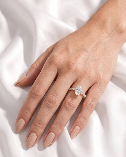 Oval Accent Stones Moissanite Engagement Ring