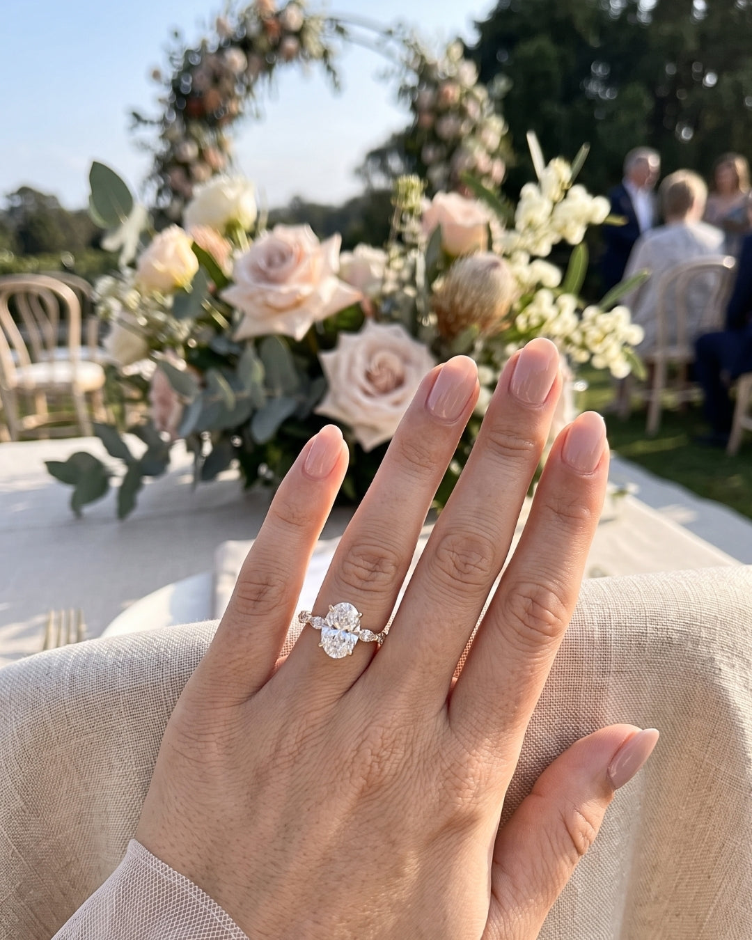 Oval Accent Stones Moissanite Engagement Ring