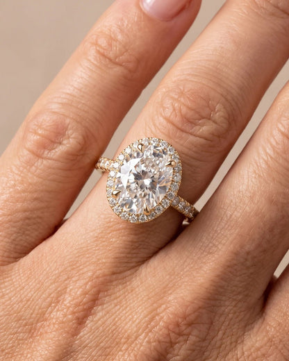 Delphine - Oval Halo Full Pavé Moissanite Engagement Ring - Moissanite Engagement Rings