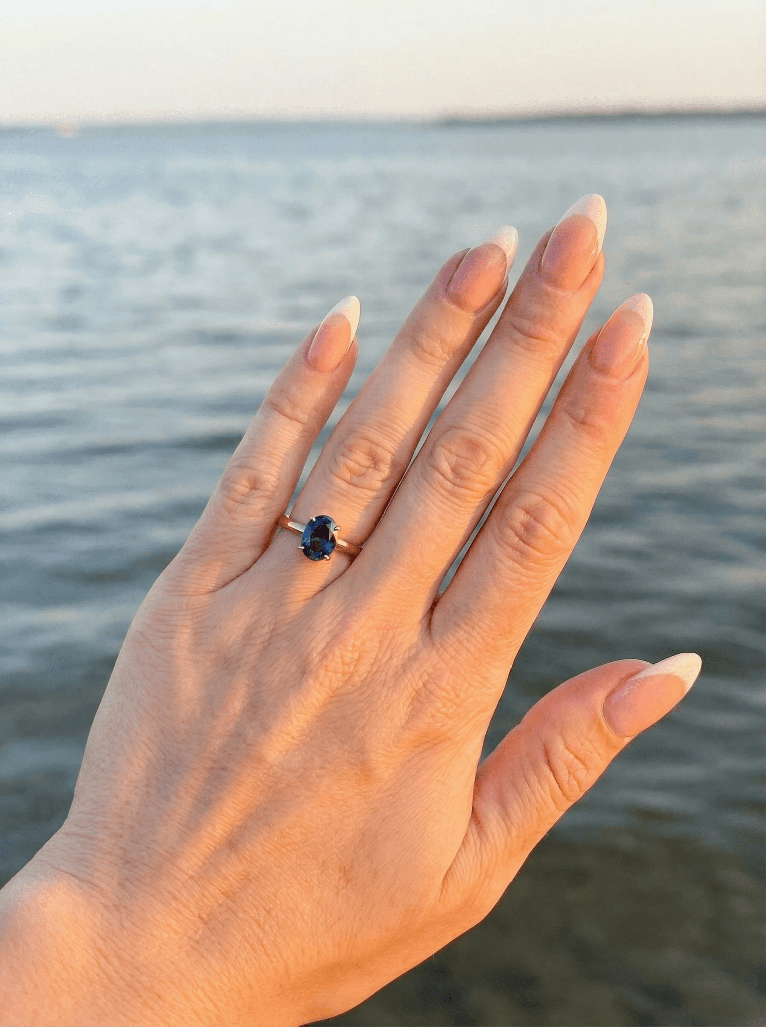 Oval Blue Solitaire Moissanite Engagement Ring - Moissanite Engagement Rings