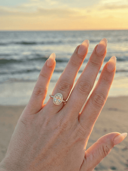 Oval Halo Full Pavé Moissanite Engagement Ring - Moissanite Engagement Rings