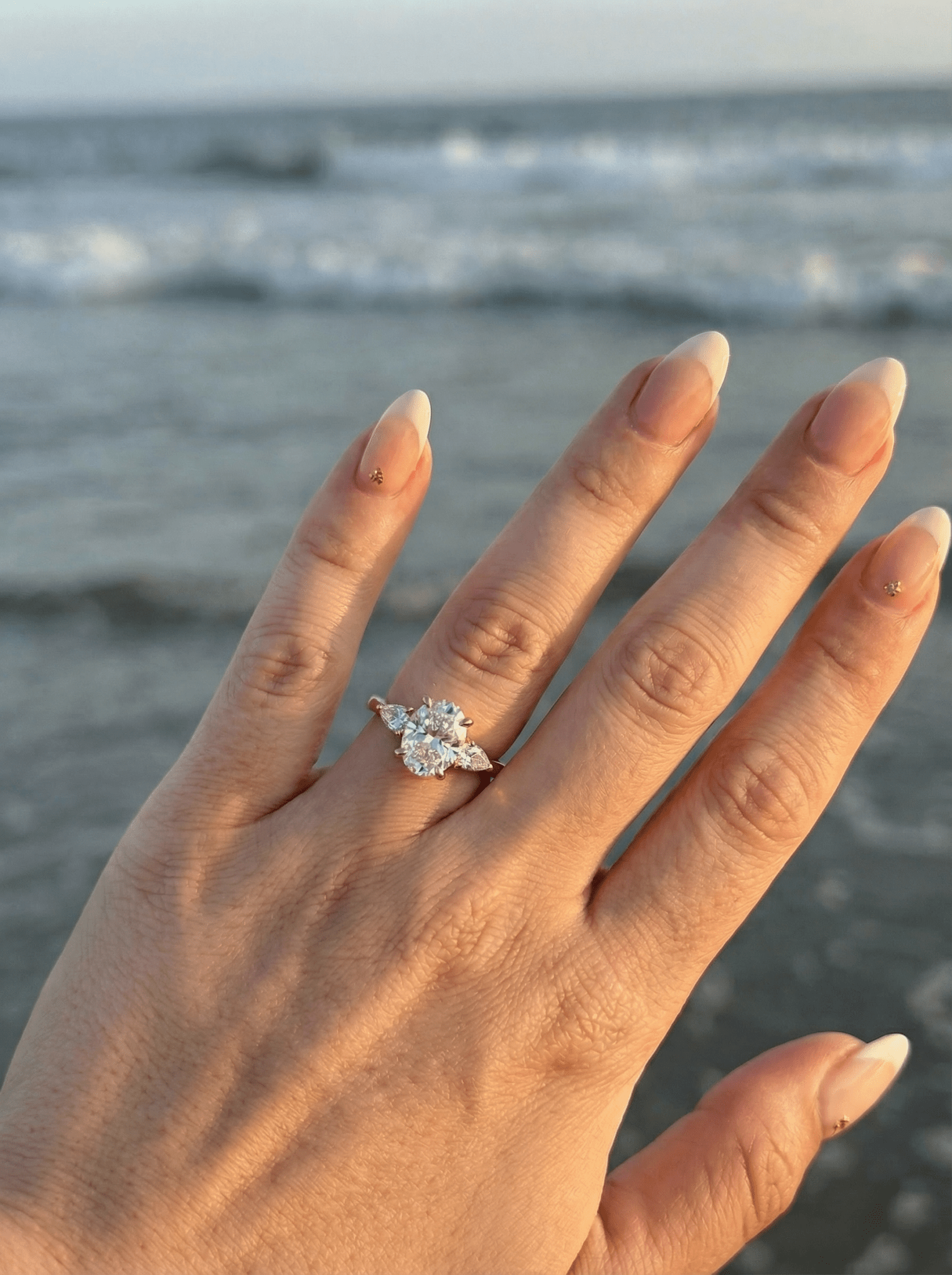 Oval Pear Accent Stones Moissanite Engagement Ring - Moissanite Engagement Rings